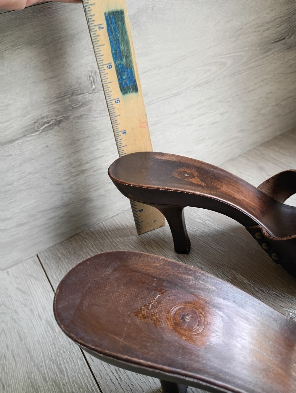 Slaislinnk Leather Upper Wooden Sandal Women Sz 7.5 M Made in Italy Brown Heels - Picture 8 of 11